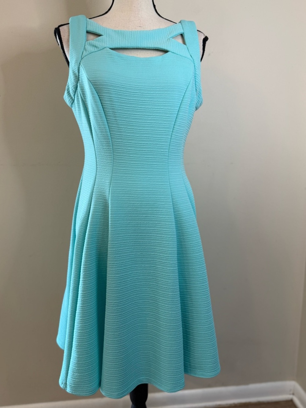 Gabby Skye midi fit & flare dress teal ribbed sleeveless SZ 10